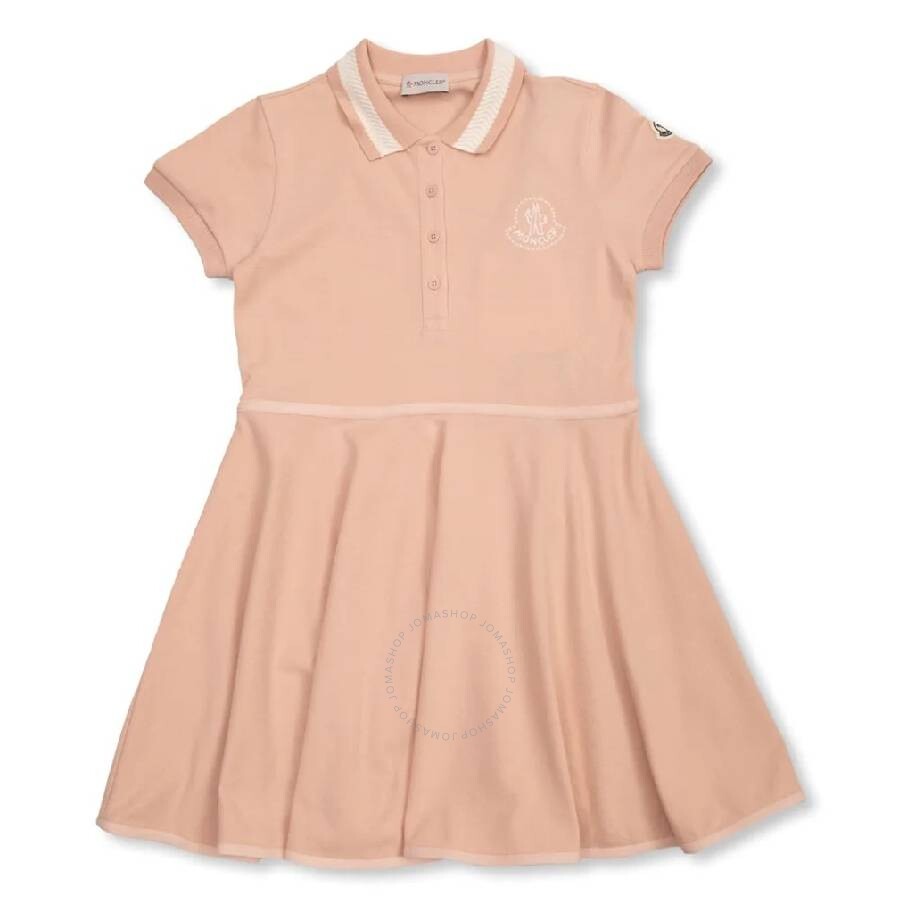 Moncler Girls Embroidered Logo Cotton Dress In Pink