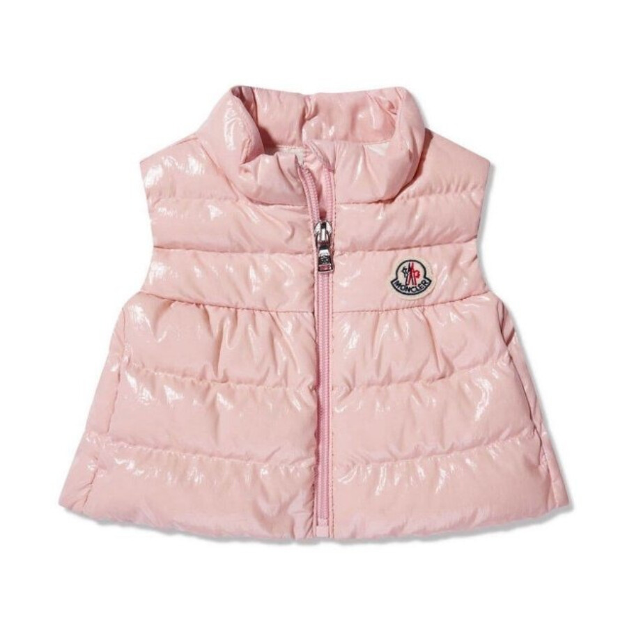Moncler Girls High-shine Padded Gilet In Pink
