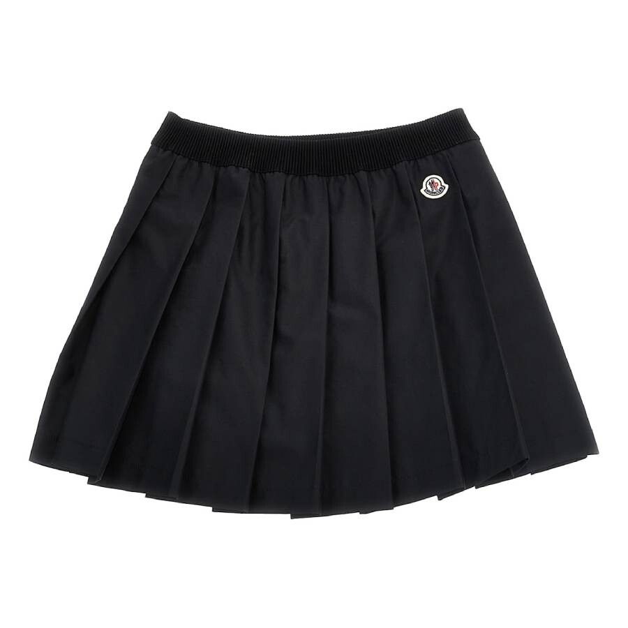 Kids Black Logo Patch Pleated Skirt