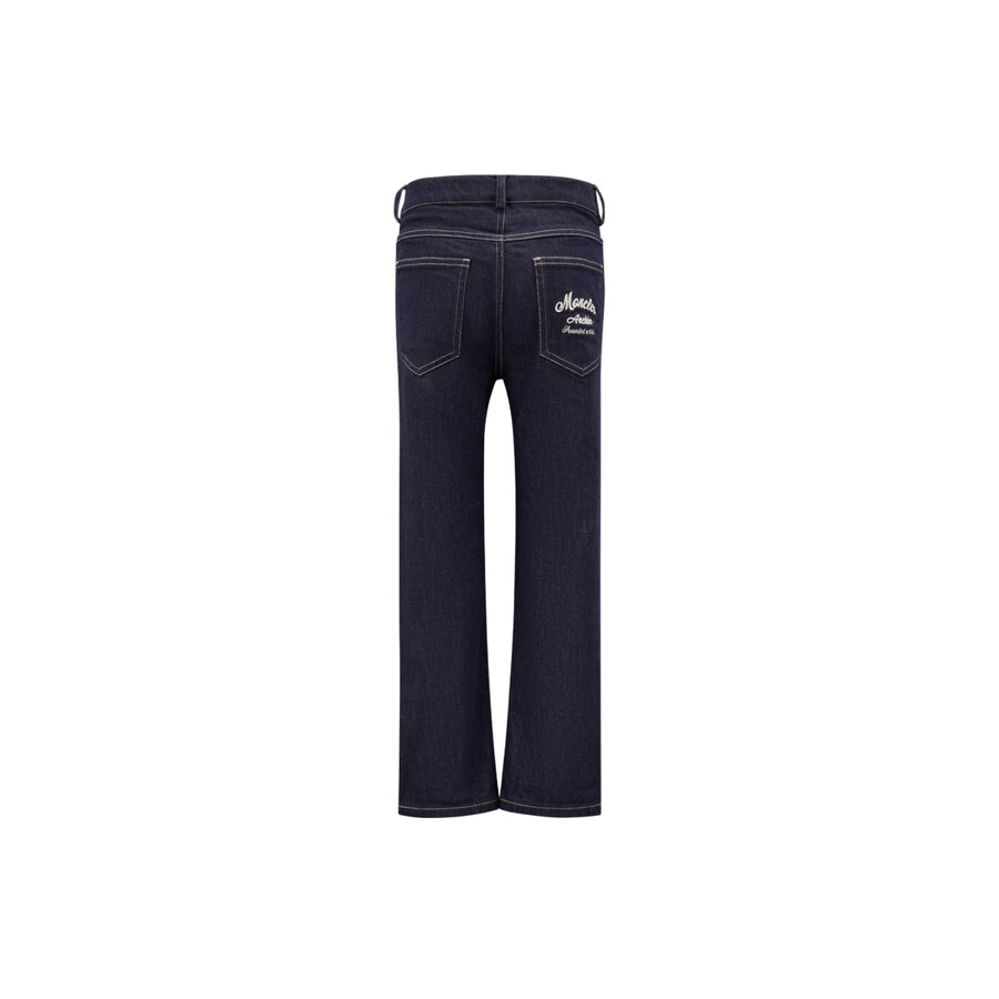 Moncler Kids Embroidered Straight-leg Denim Jeans In Blue
