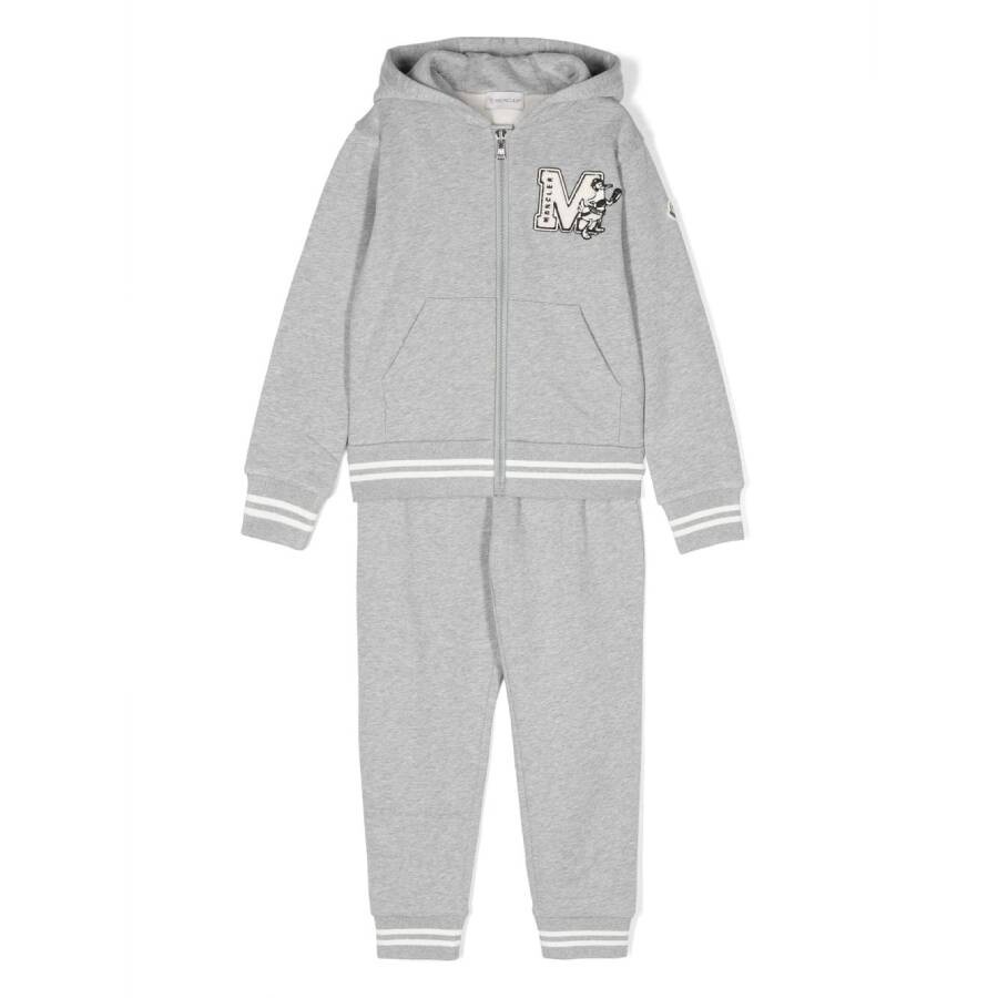 Kids Grey Monogram Two-Piece Cotton Tracksuit Set