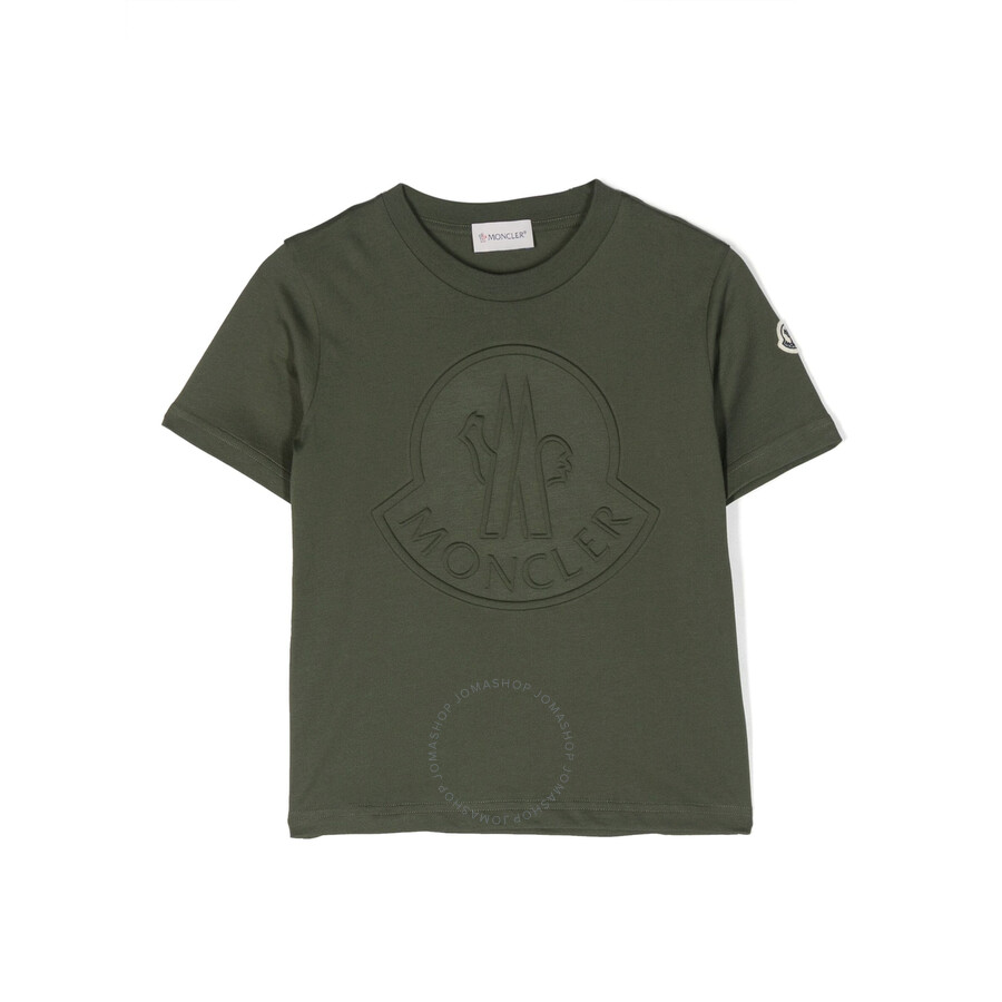 Moncler Kids Logo-embossed Cotton T-shirt In Green