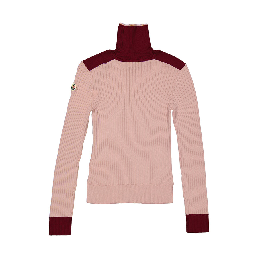 Moncler Kids Pink Two-toned High-neck Jumper In Pink