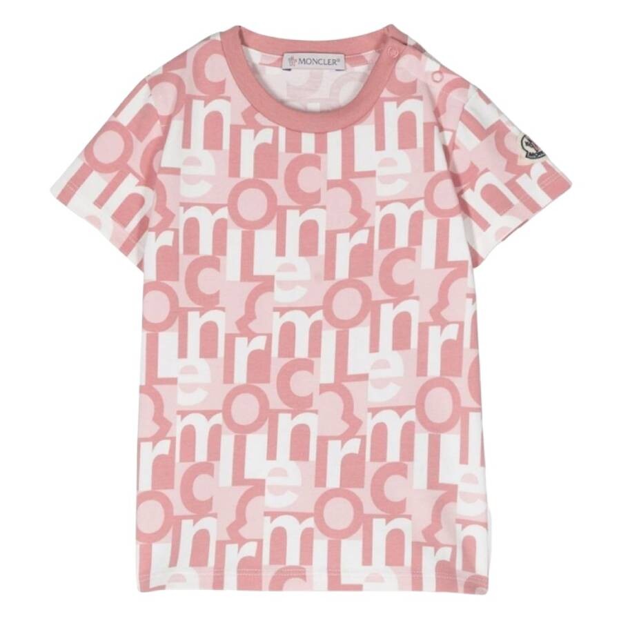 Moncler Kids Short Sleeve Logo Print T-shirt In Pink