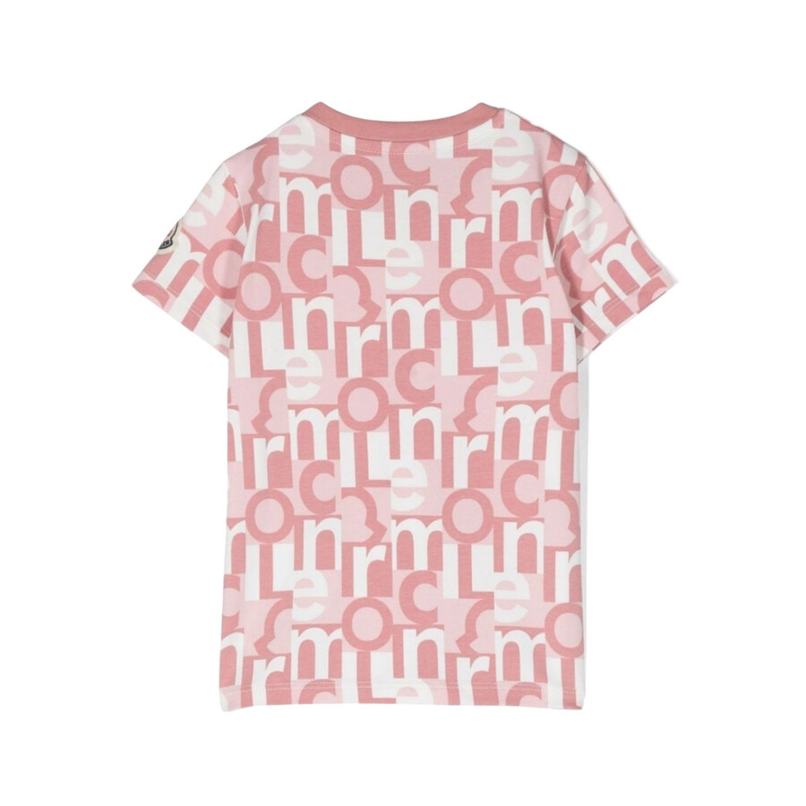 Moncler Kids Short Sleeve Logo Print T-shirt In Pink