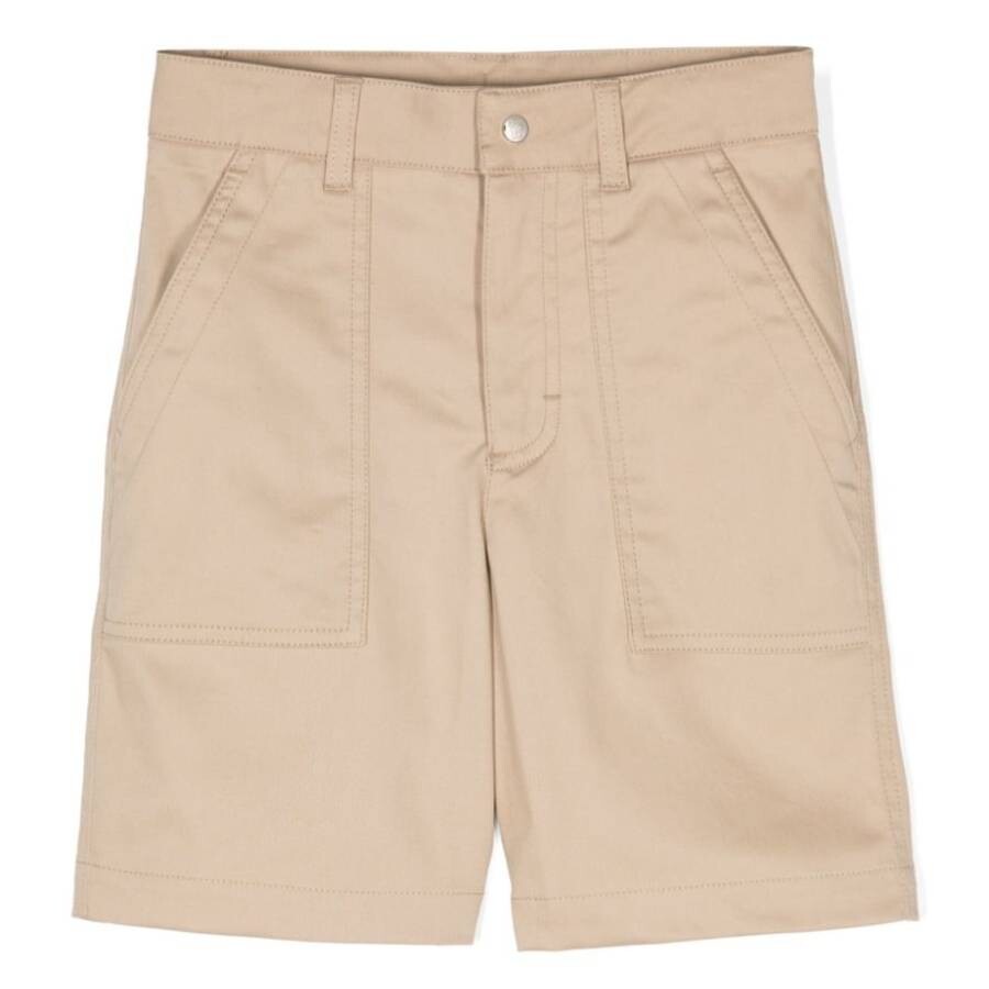 Moncler Kids Stretch Gabardine Bermuda Shorts In Beige