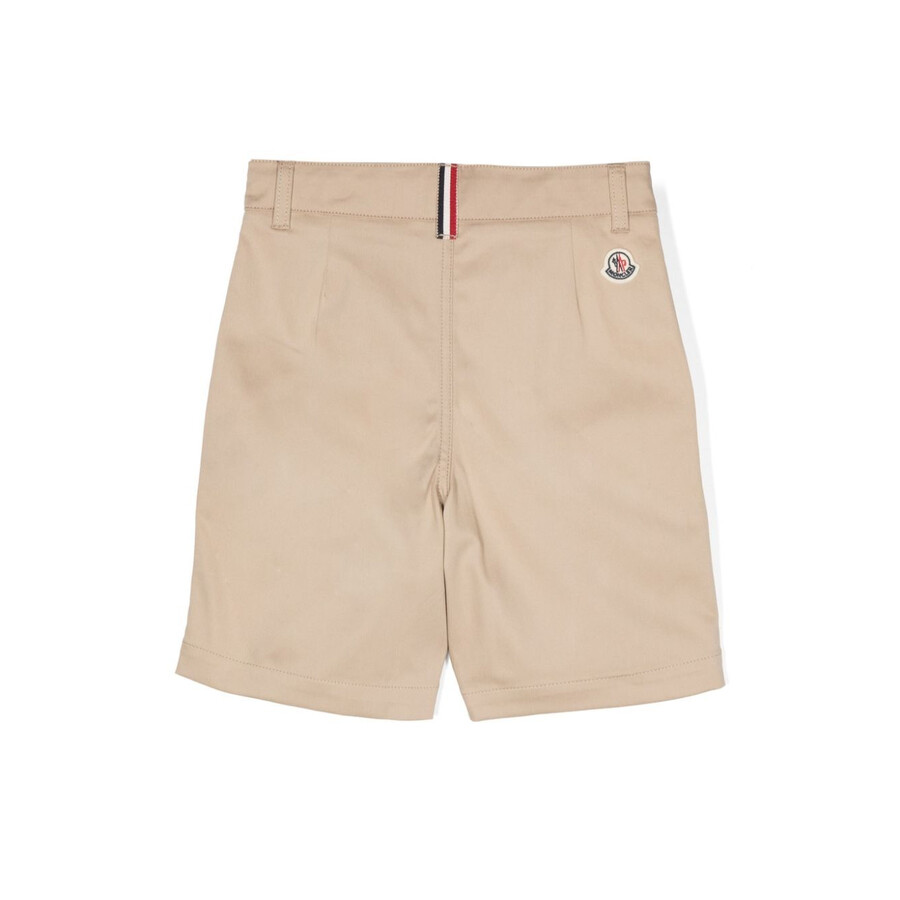 Moncler Kids Stretch Gabardine Bermuda Shorts In Beige