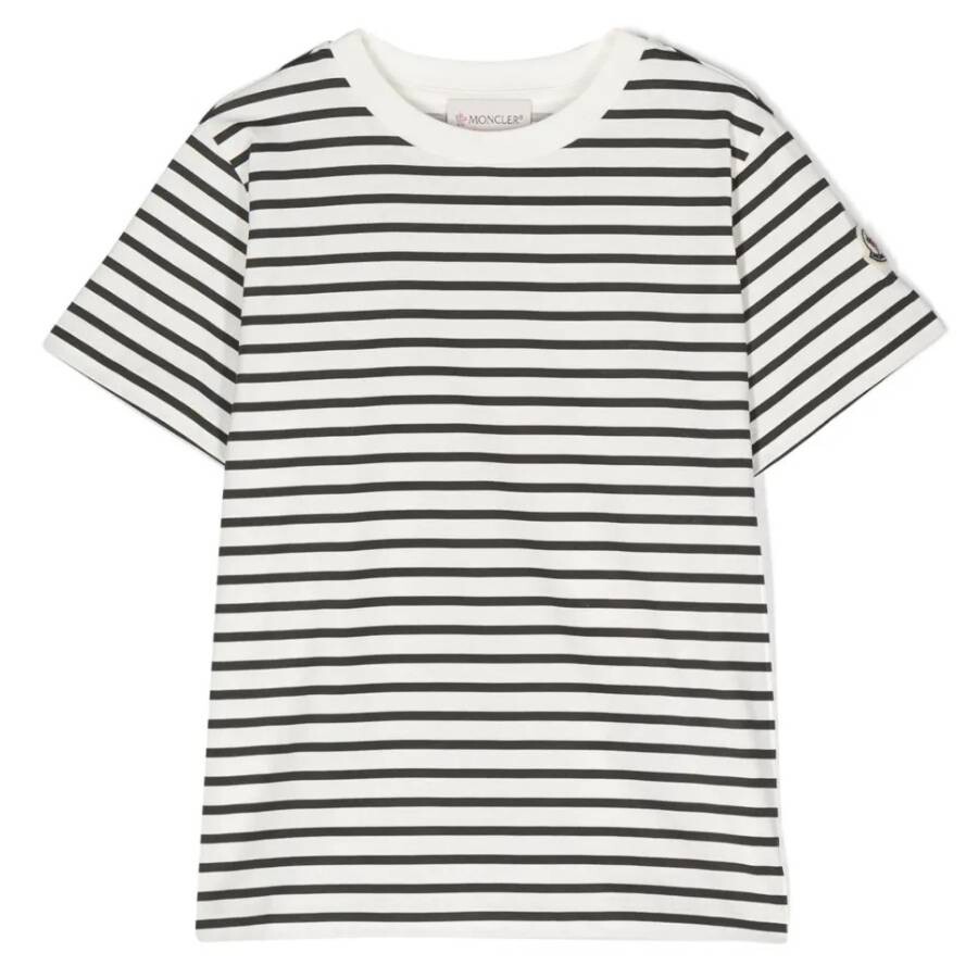 Moncler Kids Striped Crewneck Cotton T-shirt In White