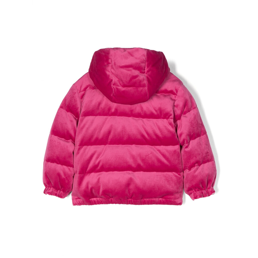 Moncler Kids Velvet-effect Hooded Jacket In Pink