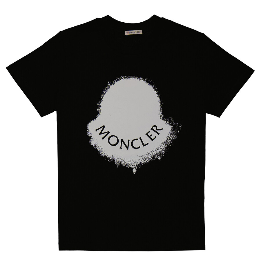 Moncler Ladies Black Logo Printed Crewneck Cotton T-shirt In Black