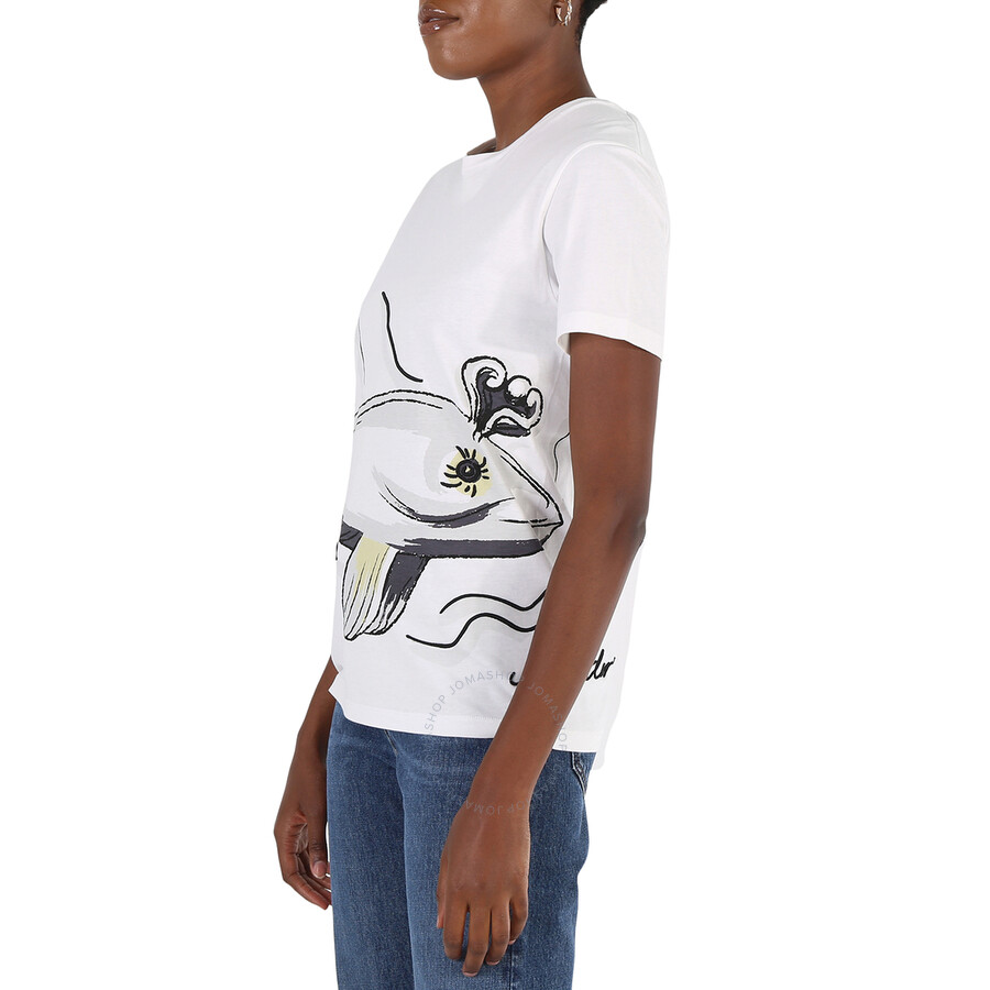 Shop Moncler Ladies Dolphin Embroidered T-shirt In Blue