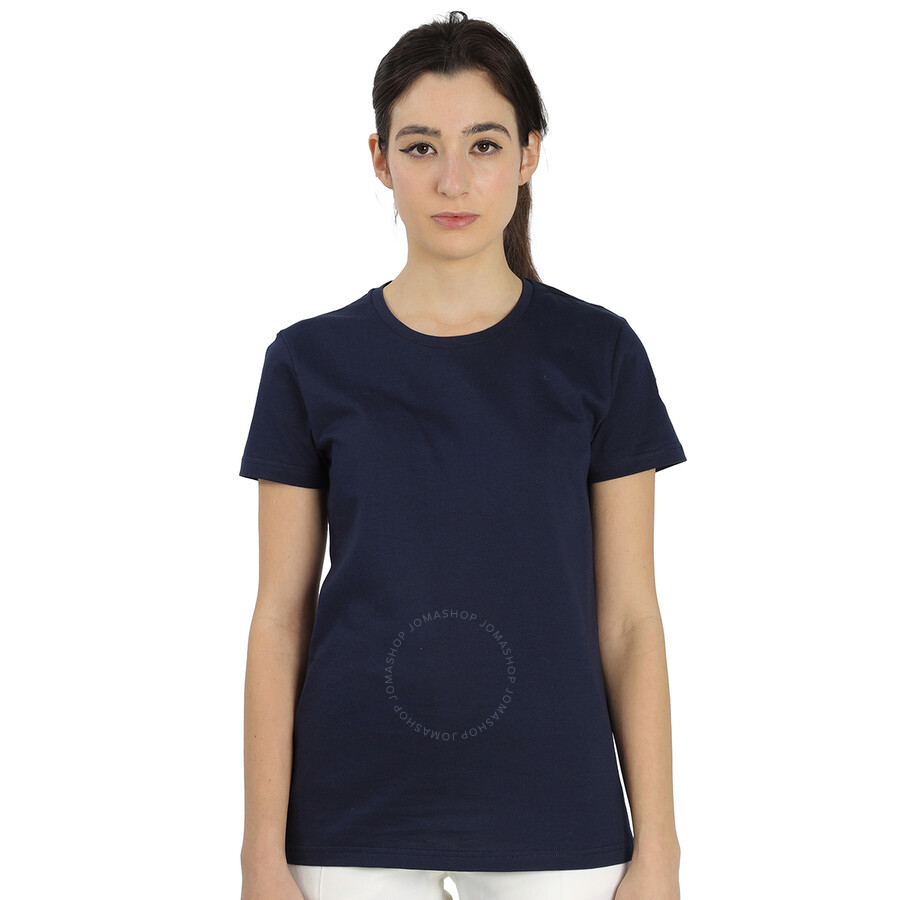 Moncler Ladies Logo Patch Cotton T-shirt In Navy In Blue