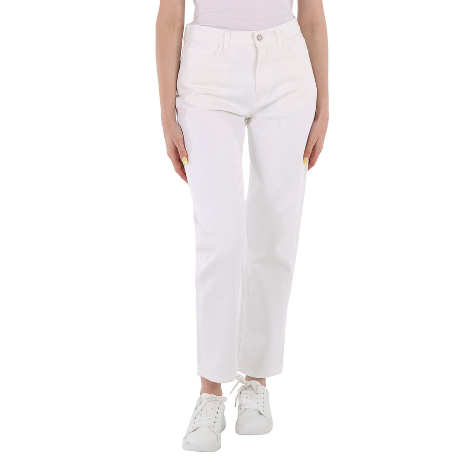 Ladies White Straight-Leg Trousers