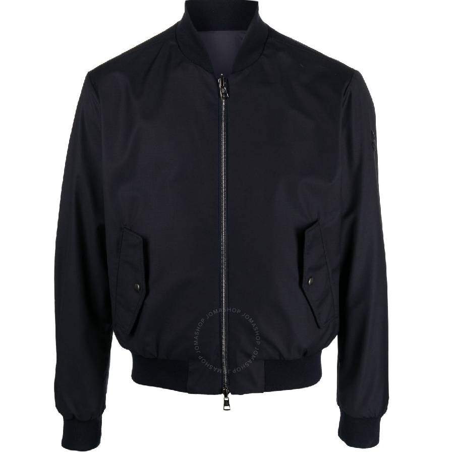 Moncler Long Sleeves Ribbed Collar Jacket In Blue