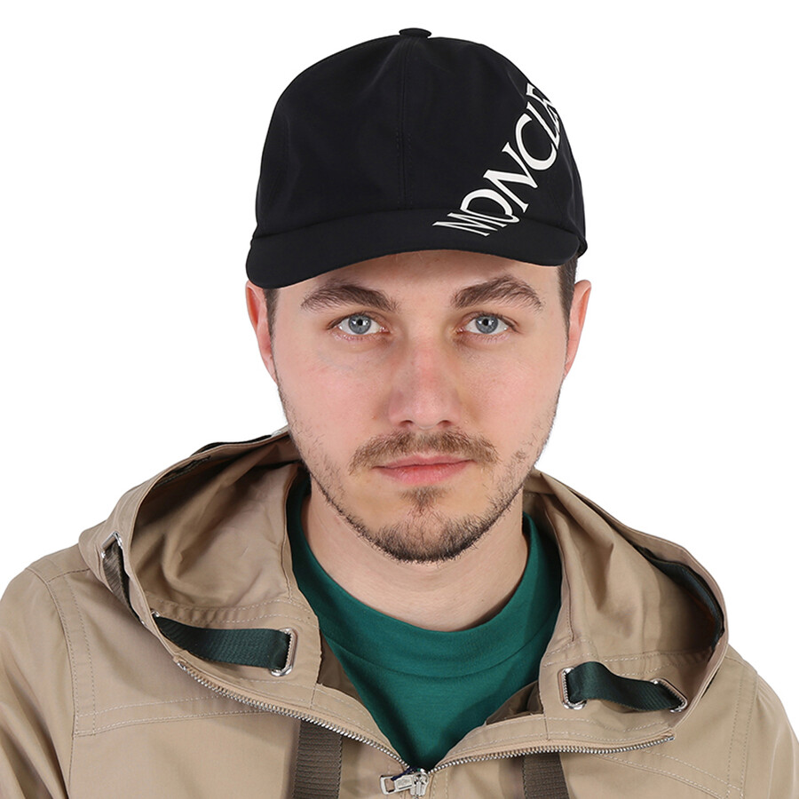 Moncler Men's Black Diagonal Logo-print Baseball Cap In Black