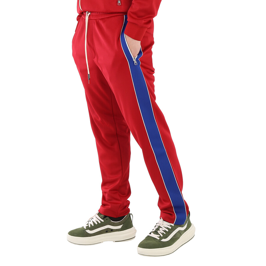 Shop Moncler Men's Dark Red Striped Drawstring Sweatpants