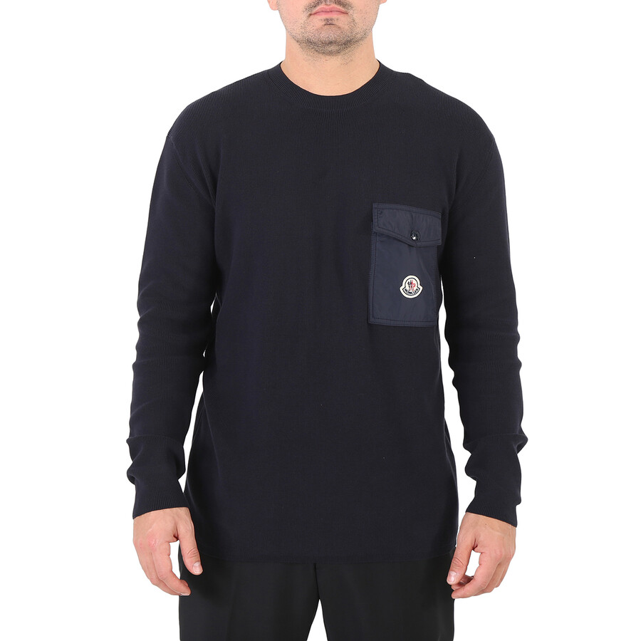 Moncler Men's Navy Logo-Patch Ribbed Jumper, Size Medium H10919C00001 ...