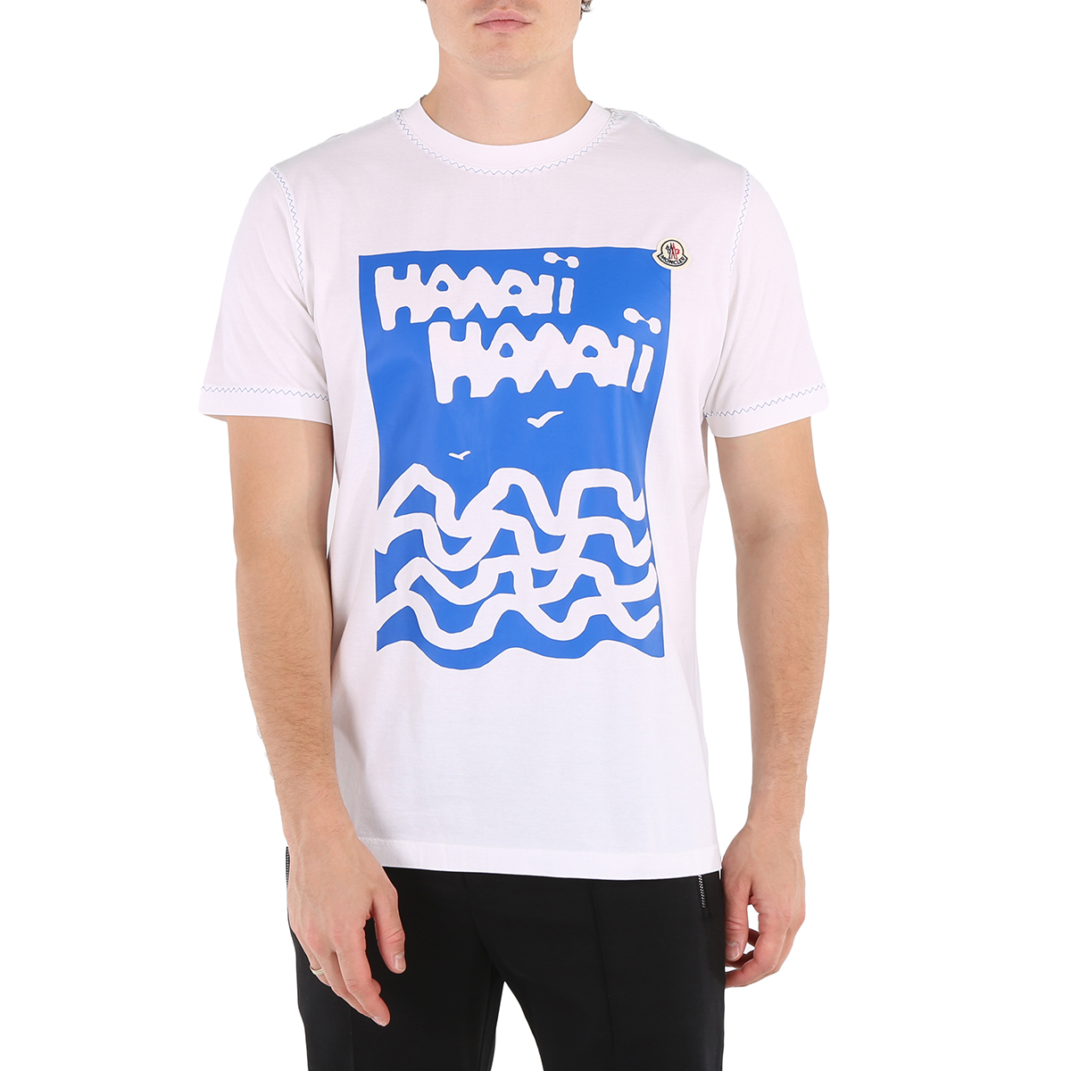 Moncler Men's White Hawaii Motif Cotton T-shirt, Size XX-Large