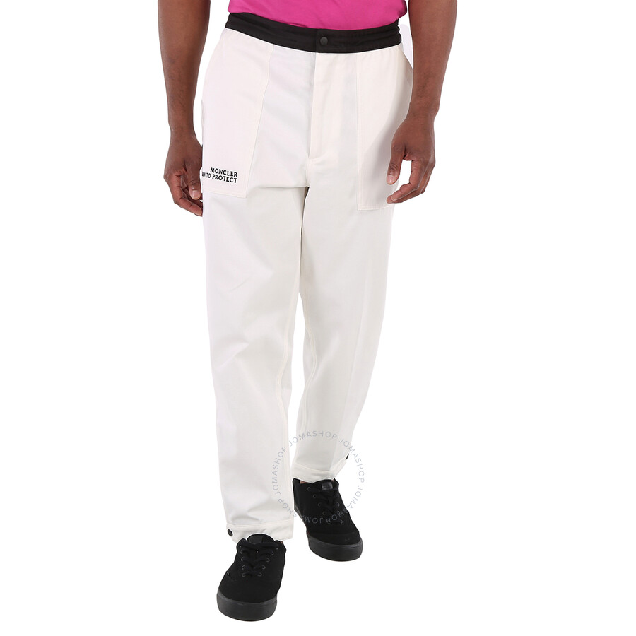 Moncler Men's White Logo Embroidered Cotton Tapered Trousers In White