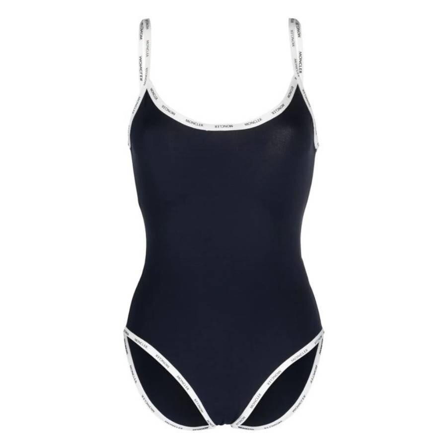 Navy Blue Logo-Tape Scoop-Back Swimsuit