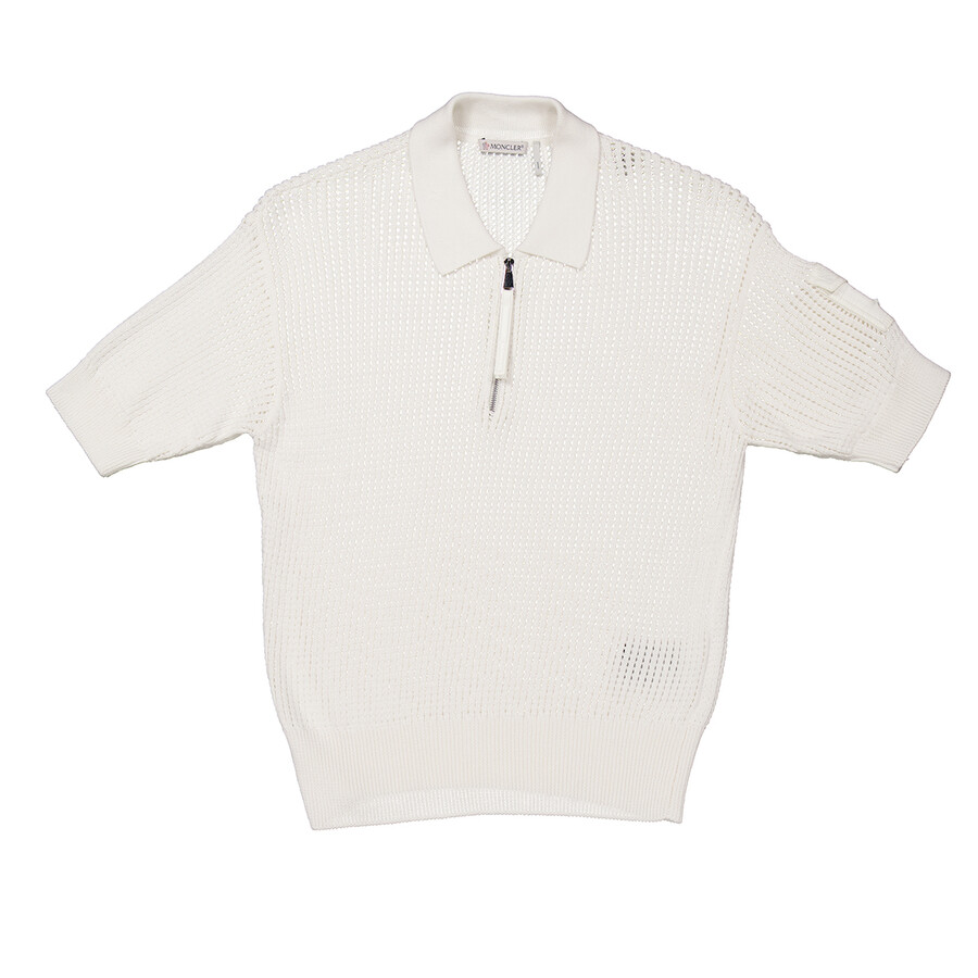 Moncler Quarter-zip Short-sleeved Polo Sweater In White