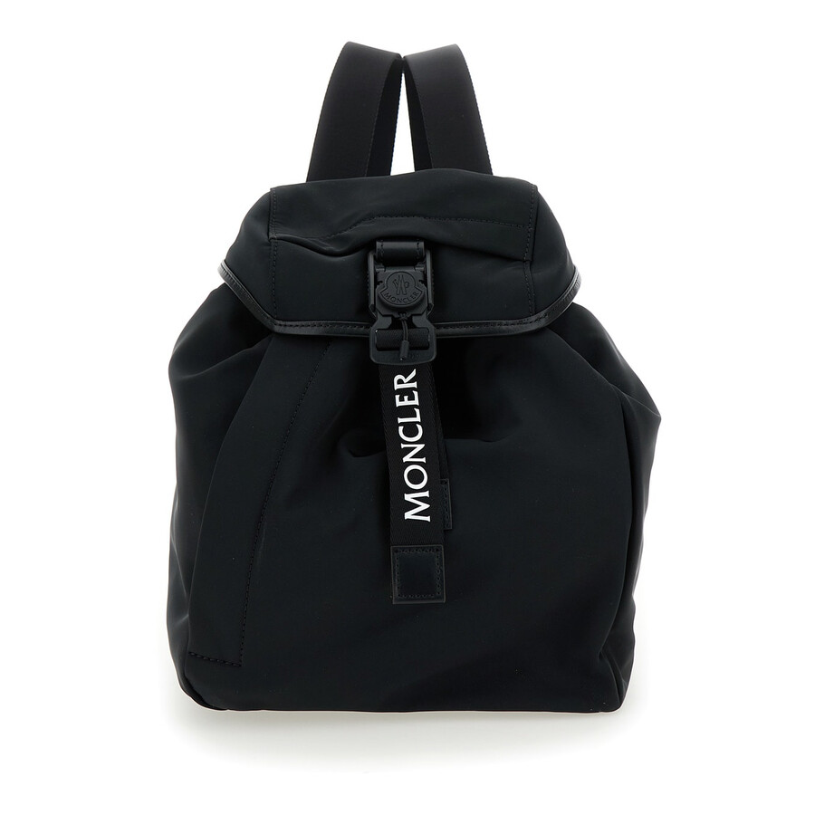 Moncler Trick Black Backpack With Logo Print In Nylon