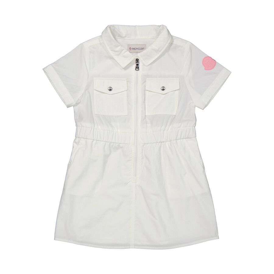 Moncler White LogoPatch ZipUp Shirt Dress, Size 3Y H19512G00002595BI