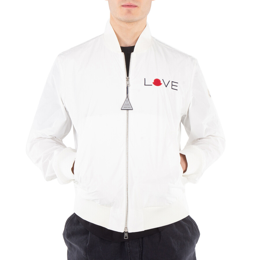 White Love Embroidery Bomber Jacket