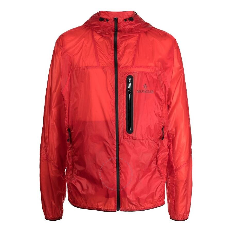 Moncler Windbreaker Hooded Long Sleeve Jacket In Red