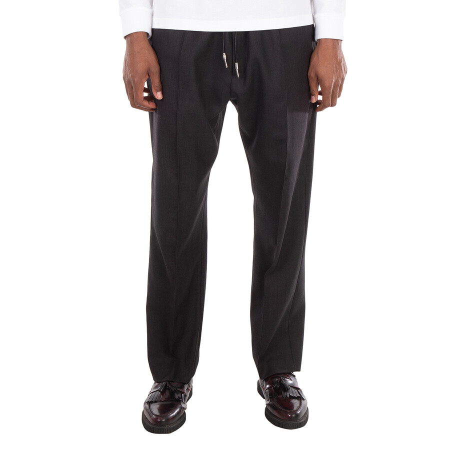 Monogram Motif Wool Trousers In Dark Charcoal Melange