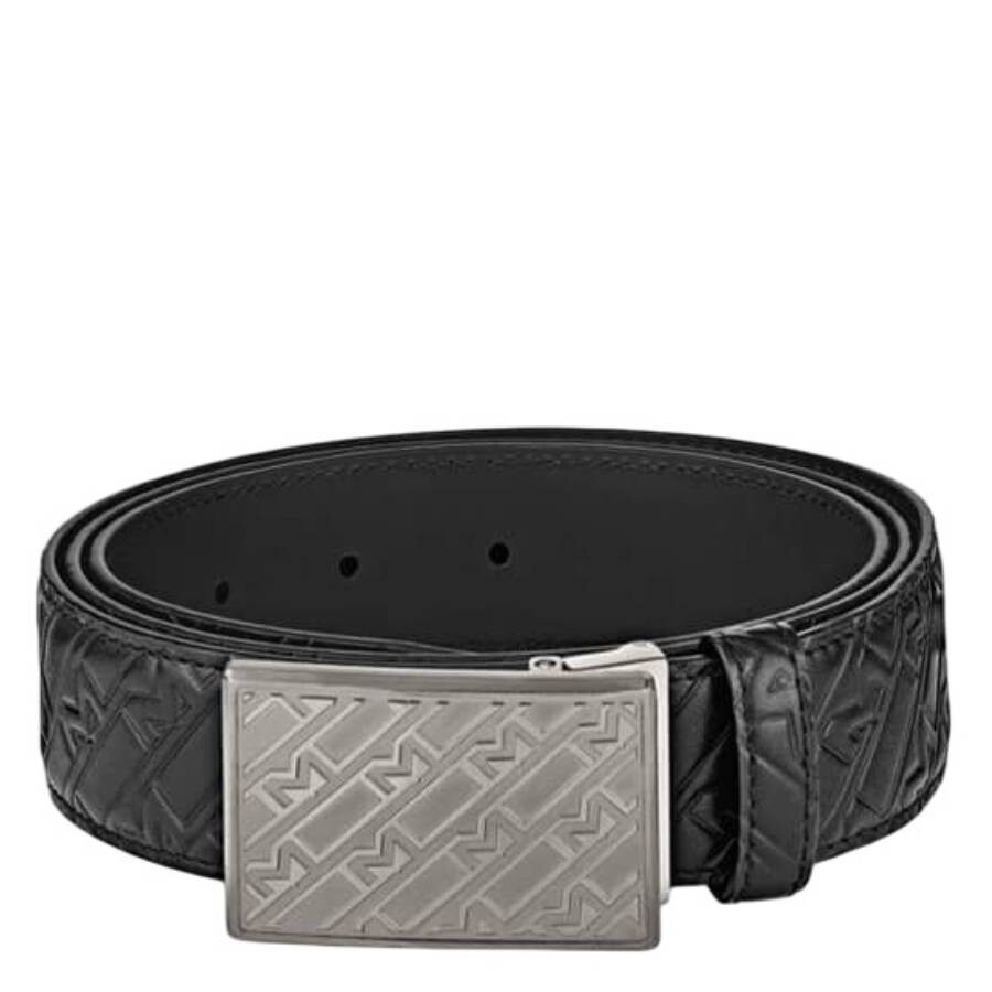 Black 35 mm Logo Embossed Leather Belt