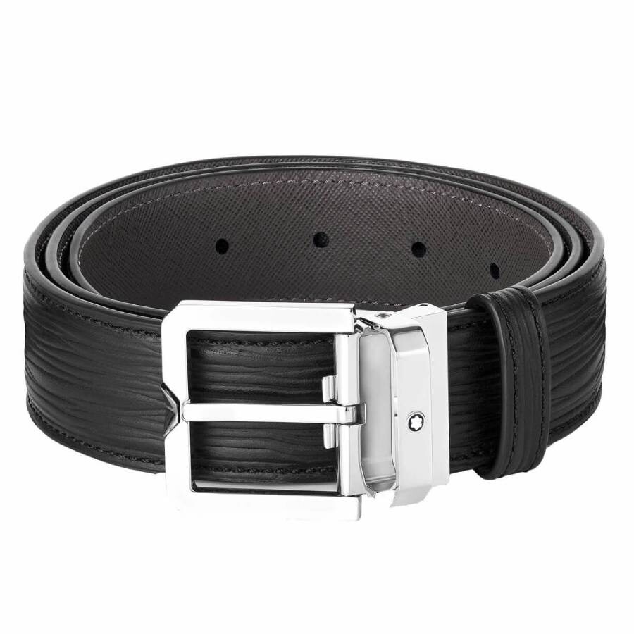 Montblanc Black 35 mm Textured Leather Belt 131171