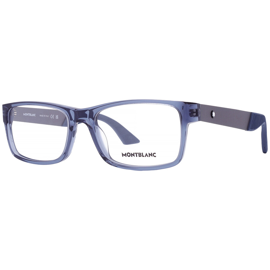 Montblanc Demo Rectangular Men's Eyeglasses Mb0301o 002 54 In Blue / Gun Metal / Gunmetal