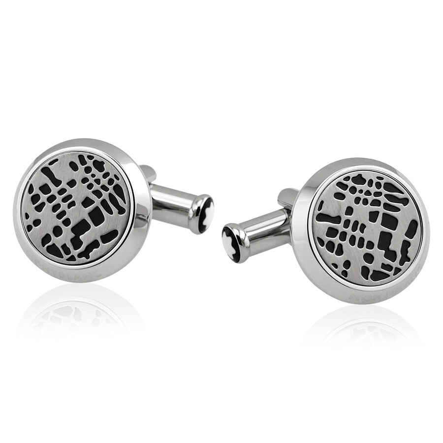 Montblanc Dots Pattern Steel Pvd Black Cufflinks In Metallic