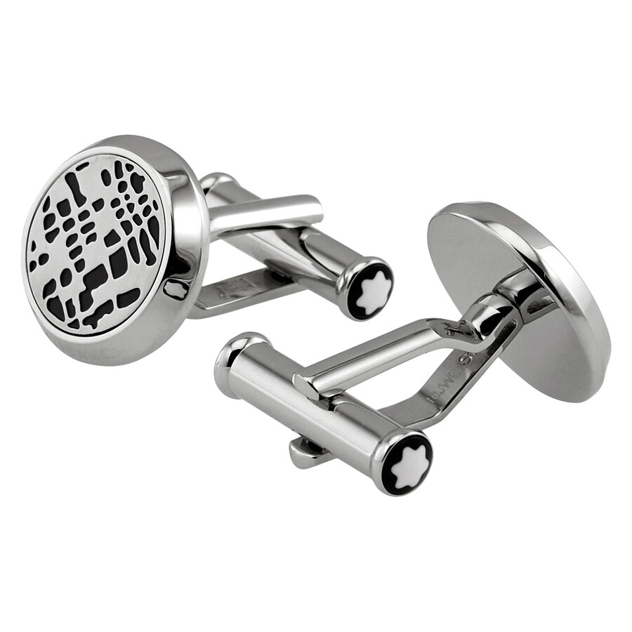Montblanc Dots Pattern Steel Pvd Black Cufflinks In Metallic