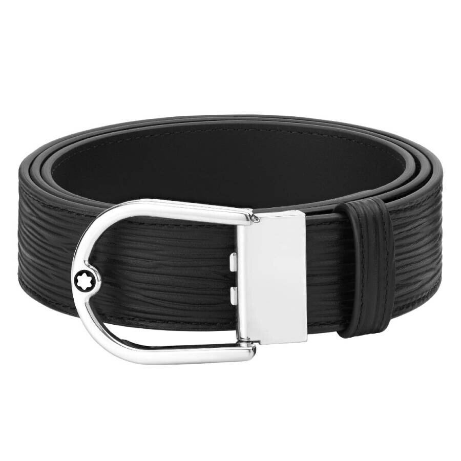 Montblanc Horseshoe Buckle Printed 35 Mm Reversible Leather Belt In Black