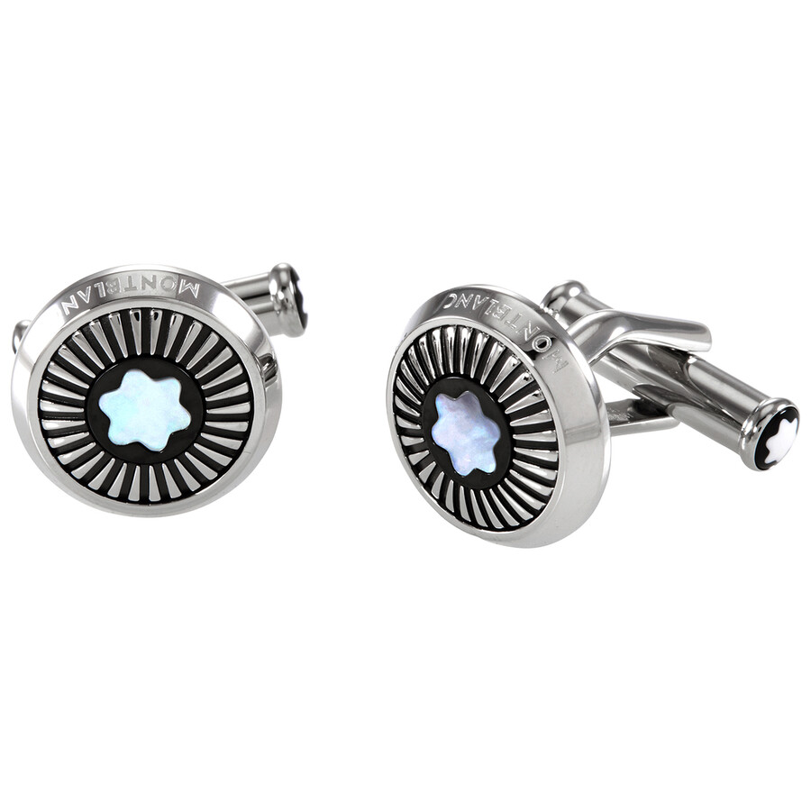 Montblanc Iconic Round Star Cufflinks Mother Of Pearl Rays In Silver