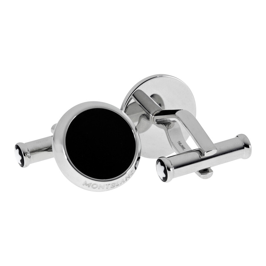 Montblanc Iconic Stainless Steel Black Onyx Cufflinks 112896 In Silver Tone