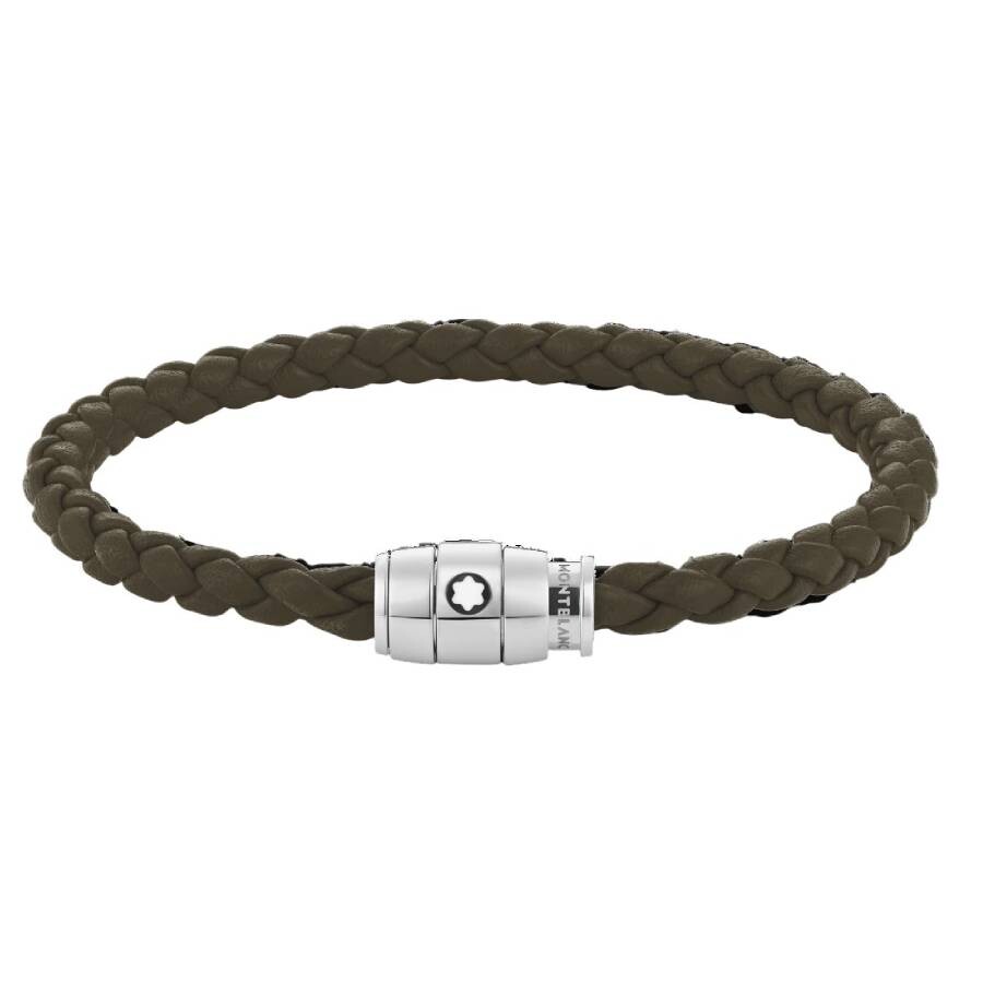 Montblanc Khaki Woven Leather Bracelet In Brown