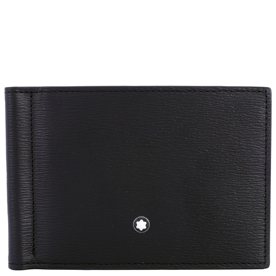 Montblanc Meisterstuck Black Leather 4810 6-card Wallet With Money Clip In Gray