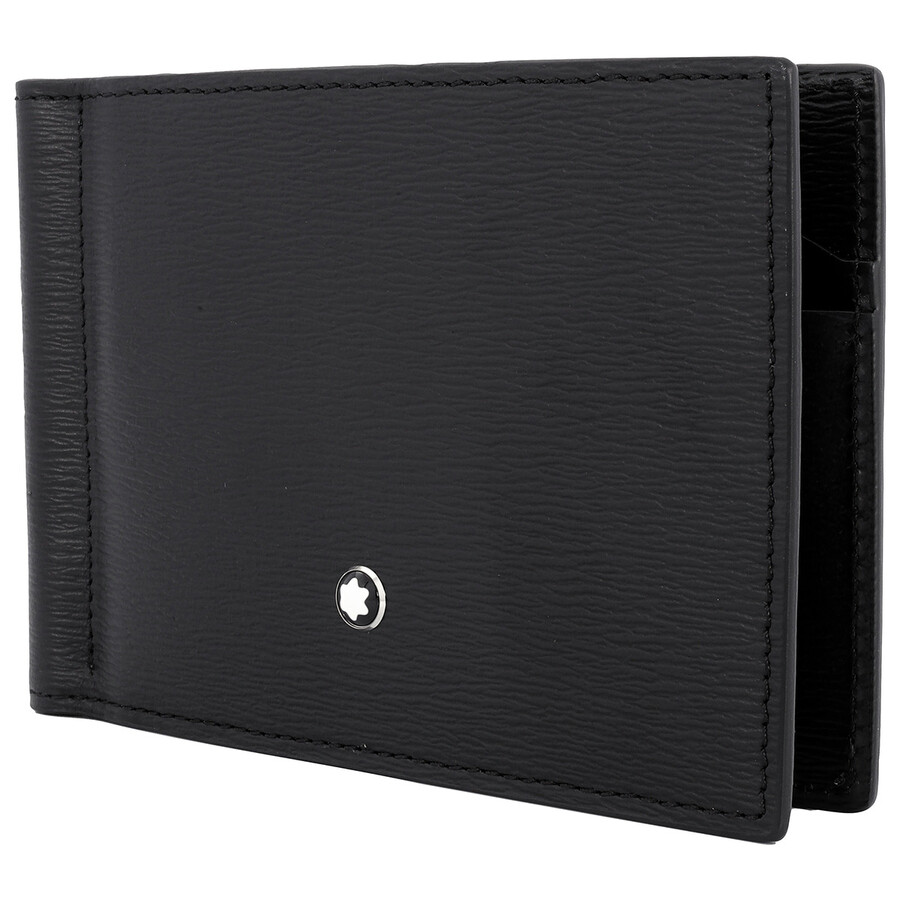 Montblanc Meisterstuck Black Leather 4810 6-card Wallet With Money Clip In Gray