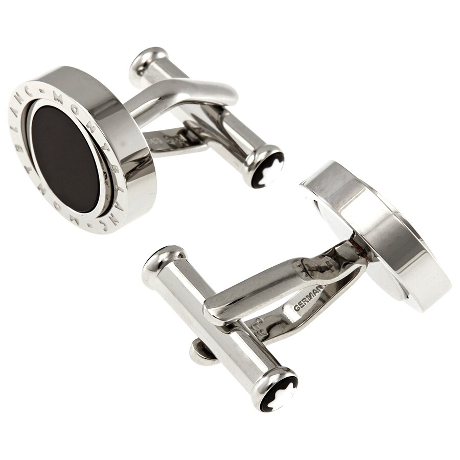 Montblanc Meisterstuck Onyx Inlay Stainless Steel Round Men's Cufflink In Black