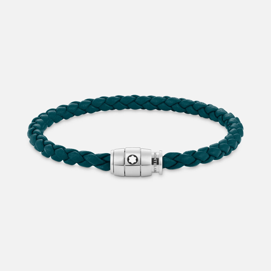 Montblanc Meisterstuck Steel & Cyprus Blue Leather Bracelet In Green