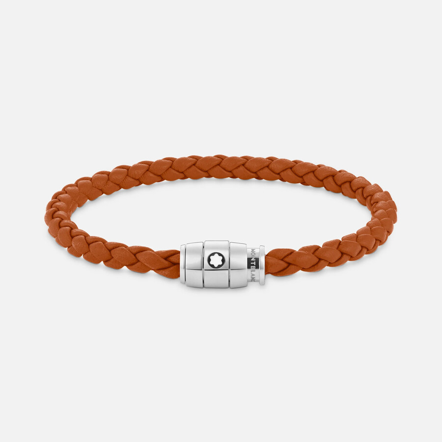 Montblanc Meisterstuck Steel & Rust Leather Bracelet In Orange