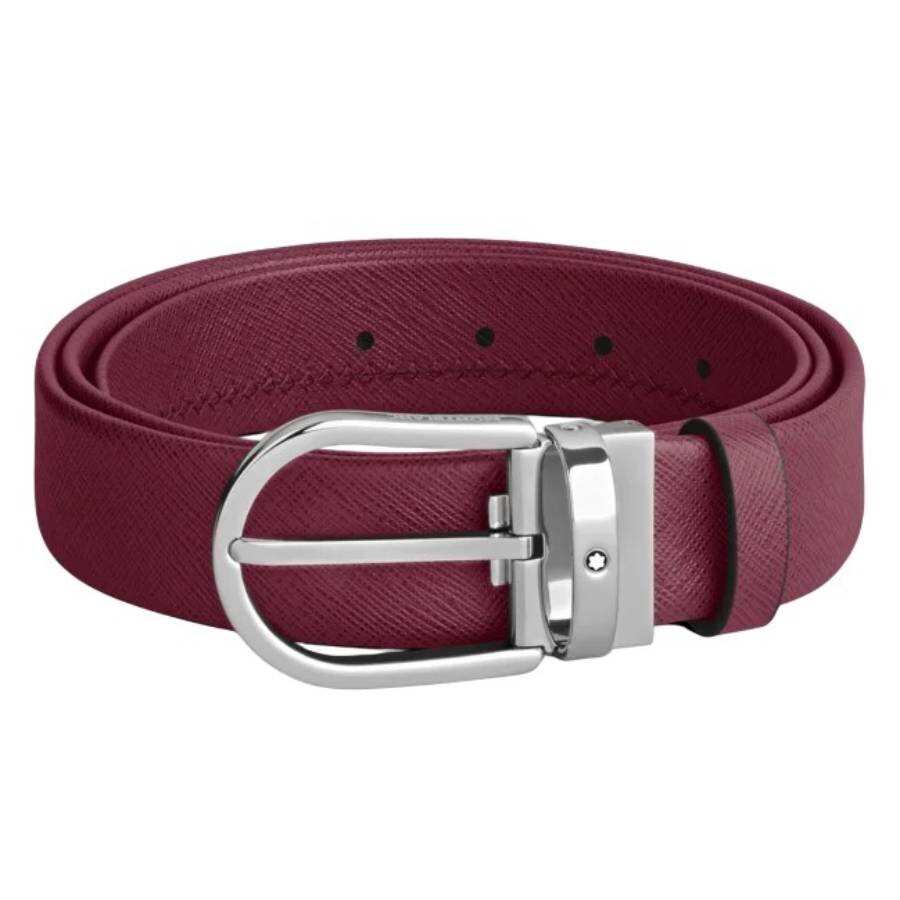 Saffiano-Embossed Leather Horseshoe Buckle Belt