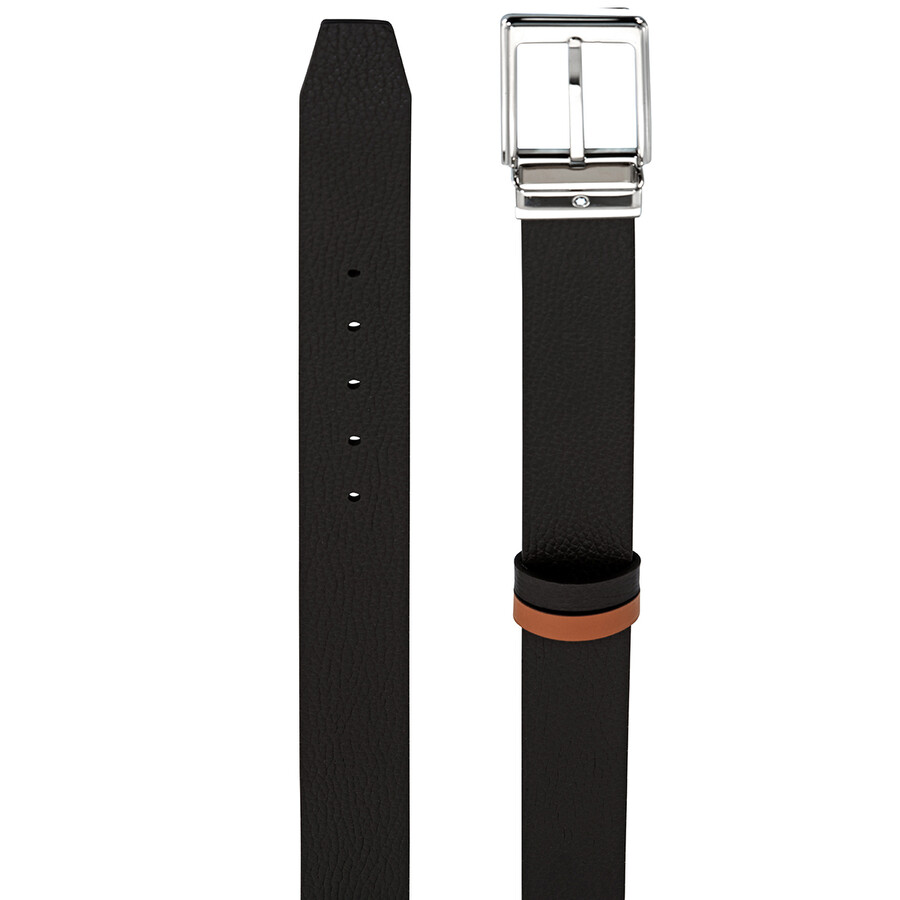 Montblanc Shiny Palladium Coated Pin Buckle Reversible Belt In Brown