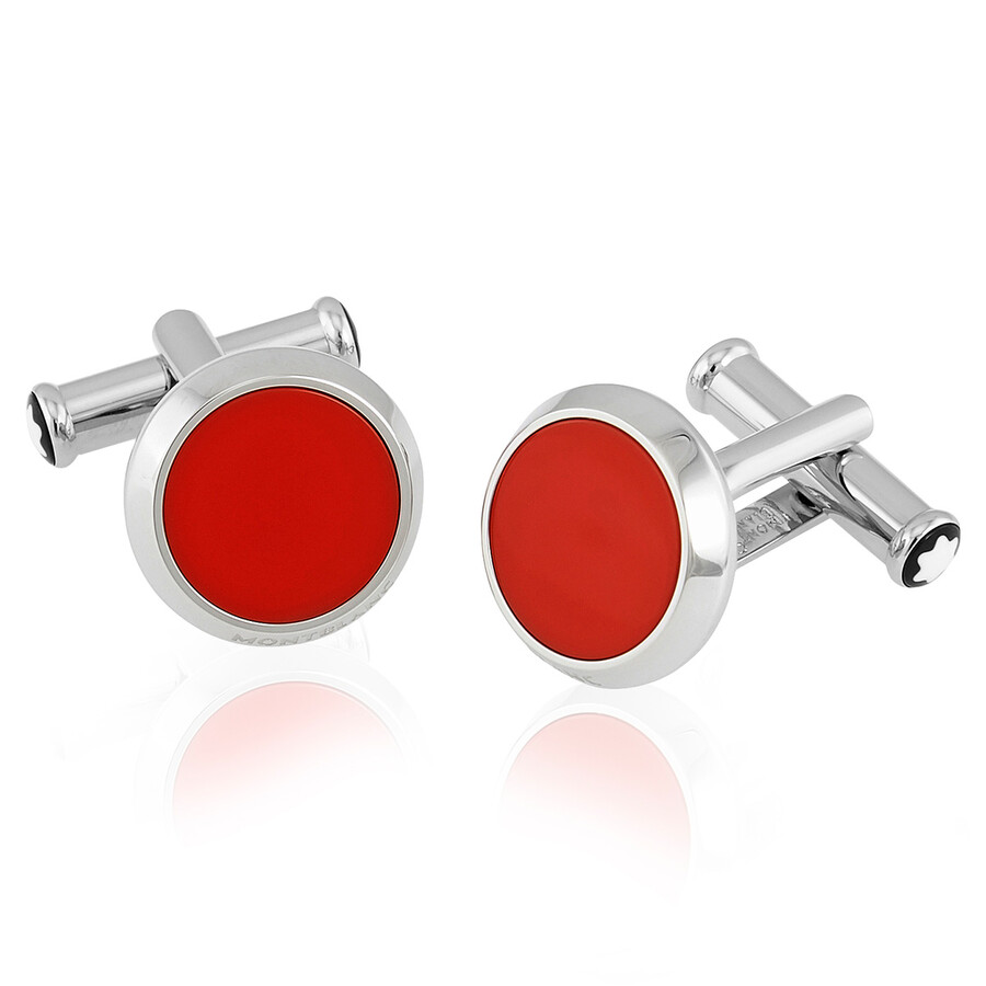 Shop Montblanc Stainless Steel Round Cufflinks In Red