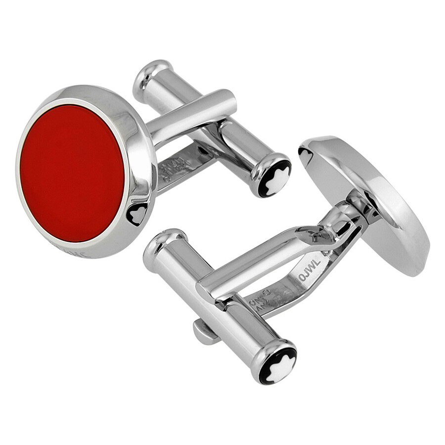 Montblanc Stainless Steel Round Cufflinks In Red