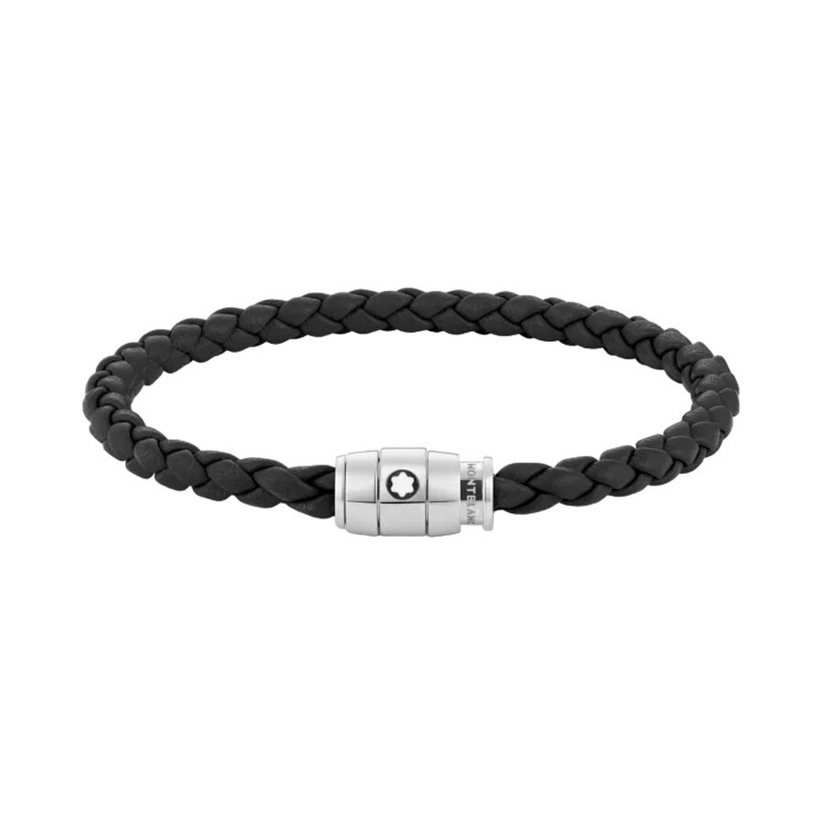 Montblanc Stainless Steel And Leather Ring Bracelet In Black