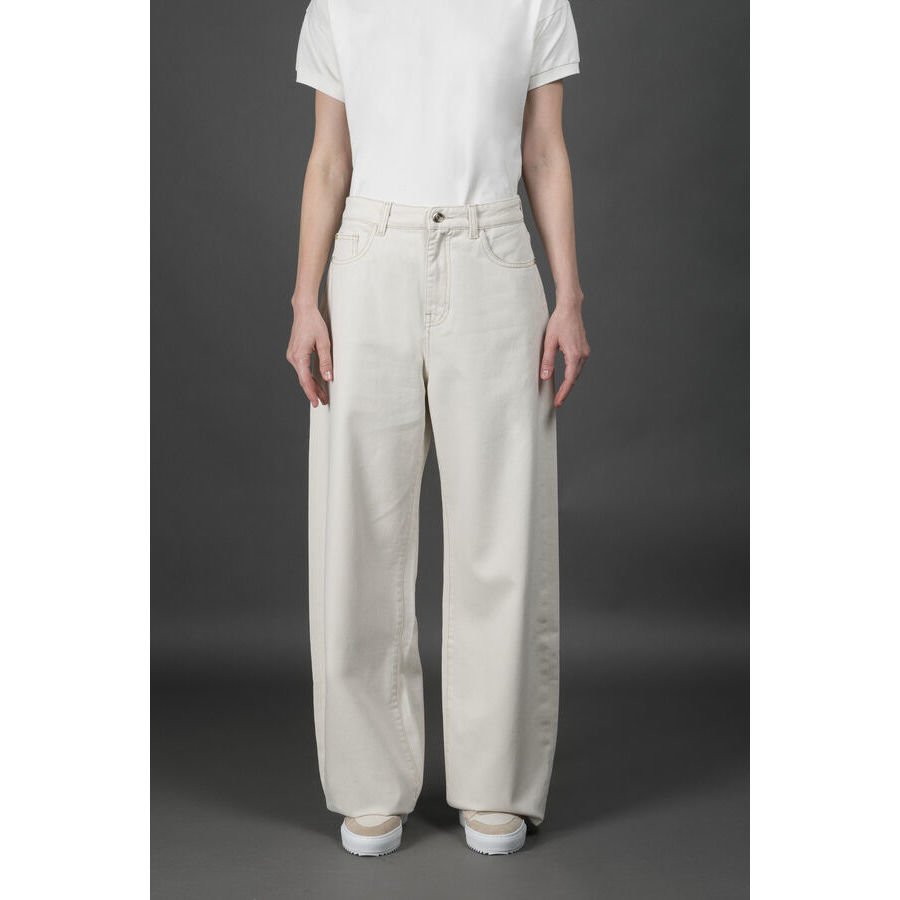 Moorer Women's Off White Wide Leg Trousers In ["white","beige"]